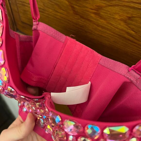 Women's XS Bustier Crop Corset Top Push up Rhinestone Detachable Straps - Picture 6 of 15